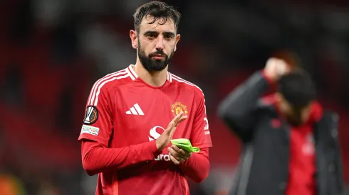 Bruno Fernandes em campo pelo Manchester United na Liga Europa (Foto: Michael Regan/Getty Images)
