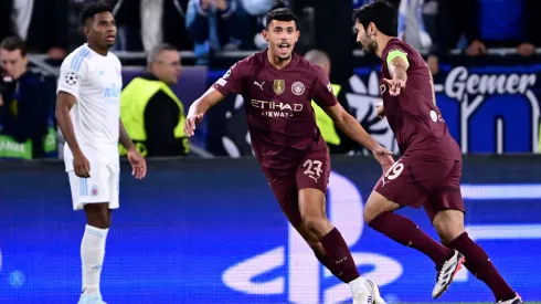 BRATISLAVA, SLOVAKIA – OCTOBER 01: Ilkay Guendogan of Manchester City celebrates scoring his team's first goal with teammate Matheus Nunes during the UEFA Champions League 2024/25 League Phase MD2 match between SK Slovan Bratislava and Manchester City at Tehelne Pole on October 01, 2024 in Bratislava, Slovakia. (Photo by Christian Bruna/Getty Images)
