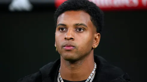 MADRID, SPAIN – OCTOBER 26: Rodrygo of Real Madrid looks on from the sidelines prior to the LaLiga match between Real Madrid CF and FC Barcelona at Estadio Santiago Bernabeu on October 26, 2024 in Madrid, Spain. (Photo by Angel Martinez/Getty Images)
