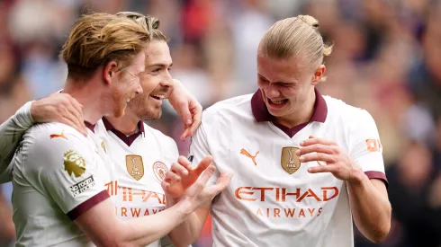 De bruyne, Grealish e Haaland do Manchester City. O segundo pode deixar o clube. foto: IMAGO / PA Images
