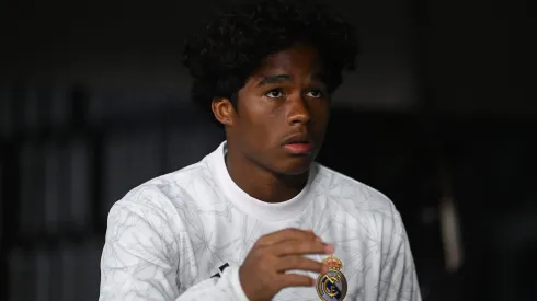 MADRID, SPAIN – OCTOBER 05:  Endrick of Real Madrid<br />
looks on prior to the LaLiga match between Real Madrid CF and Villarreal CF  at Estadio Santiago Bernabeu on October 05, 2024 in Madrid, Spain. (Photo by Denis Doyle/Getty Images)
