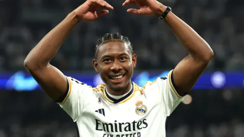 MADRID, SPAIN – MAY 08: David Alaba of Real Madrid celebrates after the team's victory and reaching the UEFA Champions League Final following the UEFA Champions League semi-final second leg match between Real Madrid and FC Bayern München at Estadio Santiago Bernabeu on May 08, 2024 in Madrid, Spain. (Photo by Alexander Hassenstein/Getty Images)
