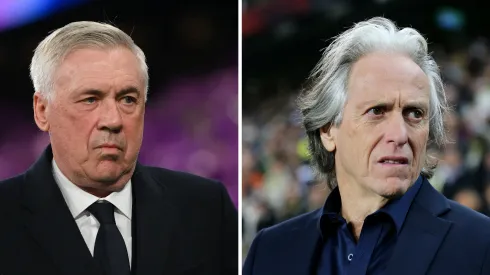 Ancelotti, treinador do Real Madrid (Photo by Denis Doyle/Getty Images) e Jorge Jesus  (Photo by Ahmad Mora/Getty Images), alvos da Seleção Brasileira
