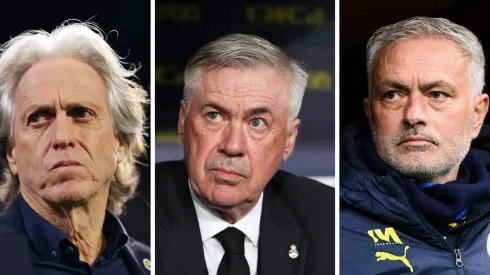 Jorge Jesus (Photo by Fran Santiago/Getty Images), Ancelotti (Photo by Fran Santiago/Getty Images) e Jose Mourinho são alguns nomes que estão na mira da Seleção Brasileira.
