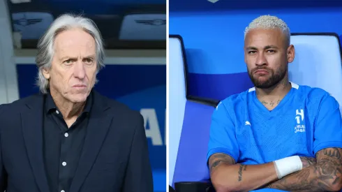 Jorge Jesus, alvo da Seleção Brasileira (Photo by Abdullah Ahmed/Getty Images) e Neymar (Photo by Abdullah Ahmed/Getty Images)
