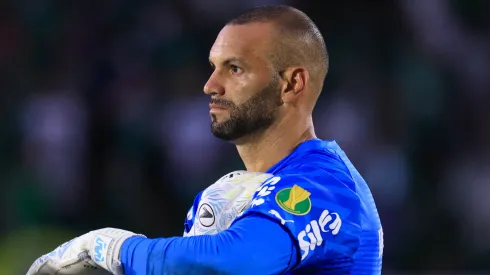 Goleiro Weverton  durante partida pelo Palmeiras 
