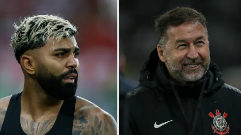 Gabigol, do Cruzeiro e o presidente do Corinthians, Augusto Melo (Photo by Wagner Meier/Getty Images) e (Photo by Ricardo Moreira/Getty Images)
