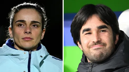Renée, treinadora do Arsenal (Photo by Justin Setterfield/Getty Images) Pere Romeu, treinador do Barcelona (Photo by Stuart Franklin/Getty Images)

