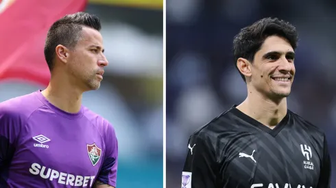 Fábio (Photo by Megan Briggs/Getty Images) e Bono (Photo by Abdullah Ahmed/Getty Images) farão o duelo de goleiros importantes até aqui em Fluminense x Al-Hilal

