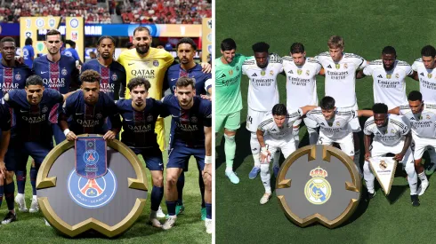 jogadores do psg  (Photo by Kevin C. Cox/Getty Images) e jogadores do real madrid (Photo by Sandra Montanez/Getty Images)
