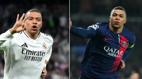 Mbappé, pelo Real Madrid  (Photo by David Ramos/Getty Images) e pelo PSG  (Photo by Alex Caparros/Getty Images)

