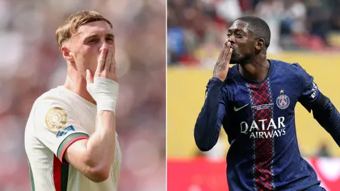 Cole Palmer, do Chelsea  (Photo by Luke Hales/Getty Images) e Dembéle, do PSG  (Photo by Kevin C. Cox/Getty Images)
