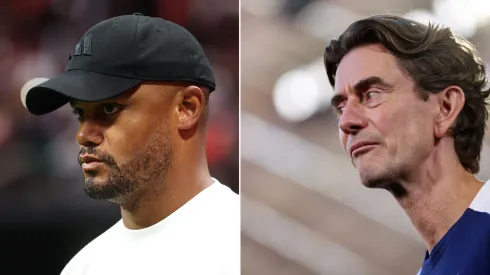  Kompany, treinador do Bayern de Munique (Foto: Buda Mendes/Getty Images) | Thomas Frank, treinador do Tottenham (Foto: Jasmin Walter/Getty Images)
