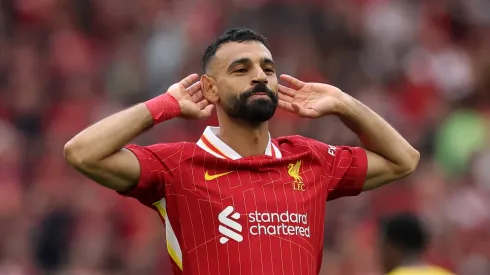 Salah comemorando gol pelo Liverpool. Foto: Carl Recine/Getty Images
