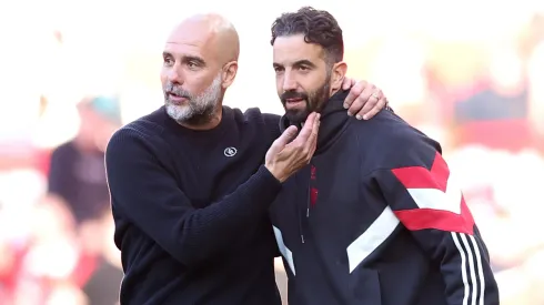 Pep Guardiola e Ruben Amorim juntos. (Foto: Michael Steele/Getty Images)
