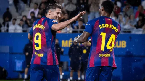 Recém-contratado, o inglês Rashford tem sido titular no ataque do Barcelona com Lewandowski
