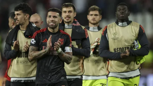 Jogadores do Benfica festejam vitória em Belgrado. Foto: Benfica
