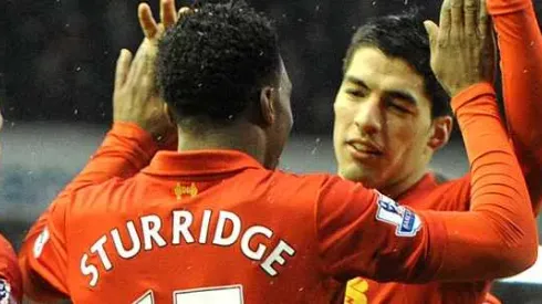 Pic Colin Lane. Liverpool vs Norwich City at Anfield. Goal Three from Daniel Sturridge after his tap in to make it three nil & celebrates with teammates Suarez