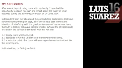 Luis Suarez Issues Apology And Vows Never to Bite Again