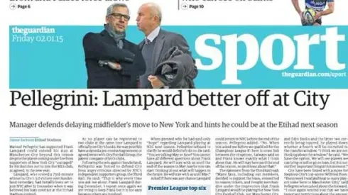 Lampard is better off at Man City than New York, says Pellegrini