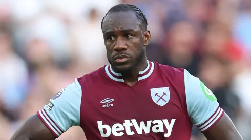Michail Antonio of West Ham United during the Premier League match between West Ham United FC and Aston Villa FC at London Stadium on August 17, 2024 in London, England.
