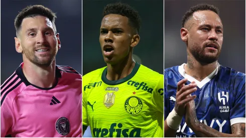 Lionel Messi (left), Estevao (center), Neymar (right)