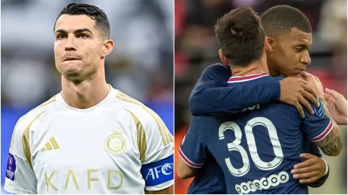 Cristiano Ronaldo (left) and Kylian Mbappe with Lionel Messi (right)