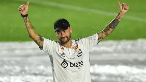 Neymar Jr. smiles during his unveiling as the new player of Santos at Urbano Caldeira Stadium (Vila Belmiro) on January 31, 2025 in Santos, Brazil.
