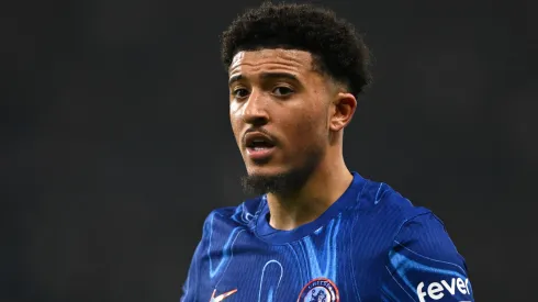 Jadon Sancho of Chelsea looks on during the Premier League match between Chelsea FC and AFC Bournemouth at Stamford Bridge on January 14, 2025 in London, England.