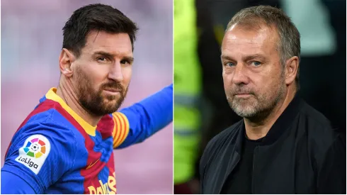 Lionel Messi (left) and Hansi Flick (right)