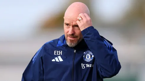 Erik ten Hag, Manager of Manchester United, looks on during the UEFA Europa League 2024/25 League Phase MD3 training and press conference at Carrington Training Ground on October 23, 2024 in Manchester, England.