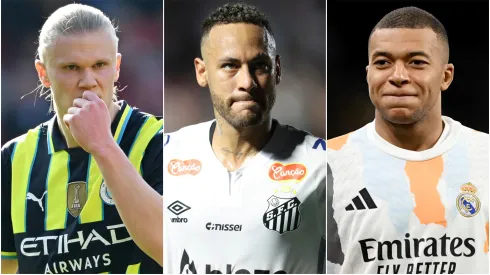 Erling Haaland (left), Neymar (center), and Kylian Mbappe (right)