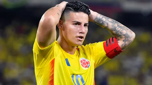 James Rodriguez of Colombia reacts during the South American FIFA World Cup 2026 Qualifier match between Colombia and Ecuador at Roberto Melendez Metropolitan Stadium on November 19, 2024 in Barranquilla, Colombia.