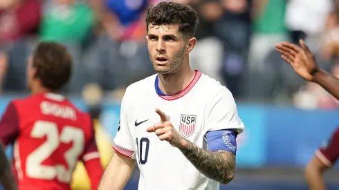 Christian Pulisic #10 of the United States celebrates after a goal by teammate Patrick Agyemang against Canada during the first half of the CONCACAF Nations League third-place match at SoFi Stadium on March 23, 2025 in Inglewood, California.