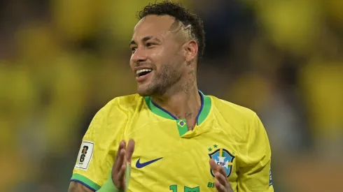 Neymar Jr. of Brazil reacts during a FIFA World Cup 2026 Qualifier match between Brazil and Venezuela at Arena Pantanal on October 12, 2023 in Cuiaba, Brazil.