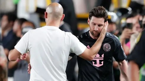 Javier Mascherano, Head Coach of Inter Miami greets Lionel Messi of Inter Miami after a Club Friendly match between Universitario and Inter Miami at Estadio Monumental U Marathon on January 29, 2025 in Lima, Peru.