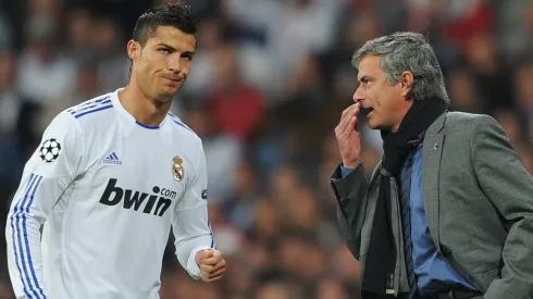 Head Coach Jose Mourinho (R) of Real Madrid instructs Cristiano Ronaldo during the UEFA Champions League group G match between Real Madrid and AC Milan at the Estadio Santiago Bernabeu on October 19, 2010 in Madrid, Spain.