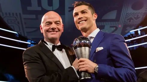 FIFA president Gianni Infantino (L) and The Best FIFA Men's Player Award winner Cristiano Ronaldo of Portugal and Real Madrid pose for a photo after The Best FIFA Football Awards 2016 on January 9, 2017 in Zurich, Switzerland.