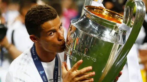 Cristiano Ronaldo of Real Madrid kisses the Champions League trophy after the UEFA Champions League Final match between Real Madrid and Club Atletico de Madrid at Stadio Giuseppe Meazza on May 28, 2016 in Milan, Italy.