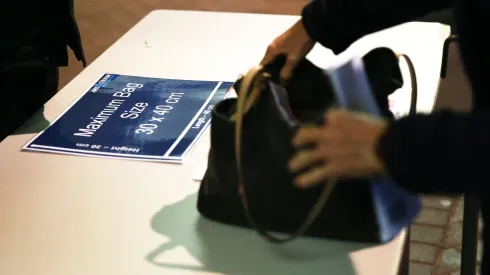 A sign showing tightened security as bags of supporters are checked by security prior to the International Friendly match between Sydney FC and Liverpool FC at ANZ Stadium on May 24, 2017.