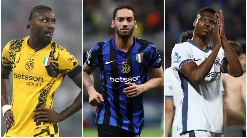 Marcus Thuram (L), Hakan Çalhanoğlu (M), and Denzel Dumfries (R) of Inter Milan, all absent in the starting lineup against Monterrey.