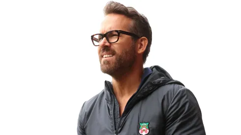 Ryan Reynolds, Owner of Wrexham looks on prior to the Vanarama National League match between Wrexham and Boreham Wood at Racecourse Ground on April 22, 2023 in Wrexham, Wales.