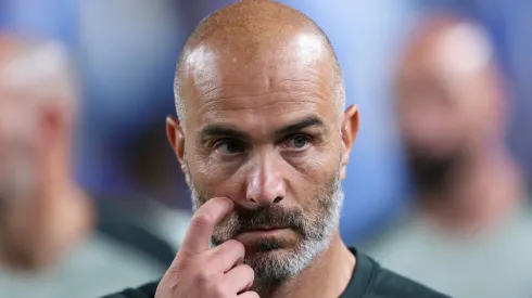 Enzo Maresca, Head Coach of Chelsea FC, reacts during the FIFA Club World Cup 2025 quarter final match between SE Palmeiras and Chelsea FC at Lincoln Financial Field on July 04, 2025 in Philadelphia, Pennsylvania.