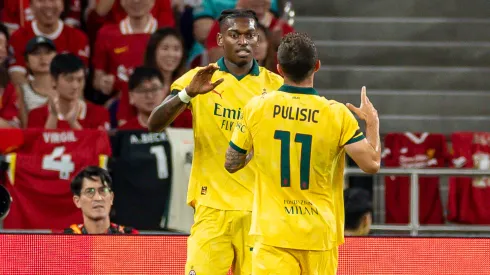 Rafael Leao of AC Milan (L) celebrates after scoring his goal with Christian Pulisic of AC Milan (R) during the Liverpool FC v AC Milan Pre-Season Friendly match at Kai Tak Stadium on July 26, 2025 in Hong Kong, China.
