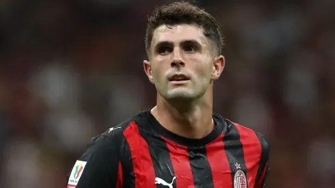 Christian Pulisic looks on during the Coppa Italia match between AC Milan and SSC Bari at Stadio San Siro on August 17, 2025.