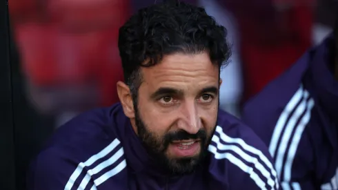 Ruben Amorim, manager of Manchester United looks on prior to the Carabao Cup Second Round match vs Grimsby Town.