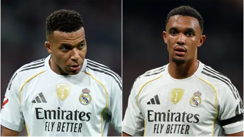 Real Madrid players Kylian Mbappe and Trent Alexander-Arnold.