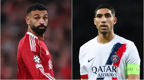 Liverpool's Mohamed Salah and PSG's Achraf Hakimi.