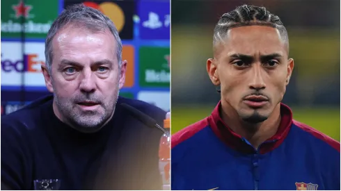 Hansi Flick (left) and Raphinha (right)