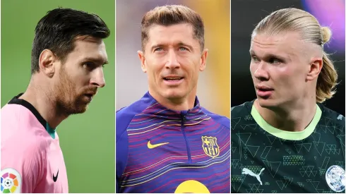 Lionel Messi, Robert Lewandowski, and Erling Haaland.